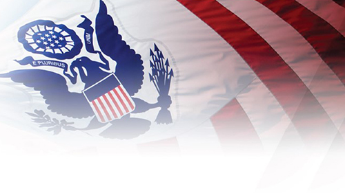 Closeup of CBP flag emblem, links to history document page.