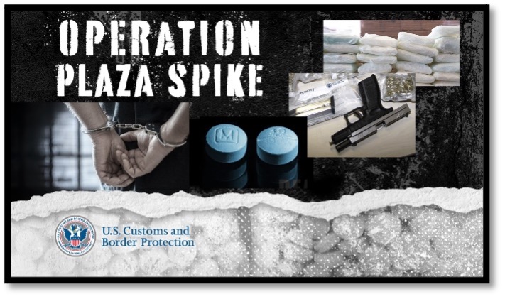 Operation Plaza Spike text with drug imagery