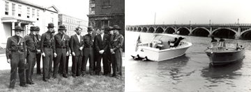 (Left Image): Detroit agents with Attorney General Robert Kennedy at groundbreaking for new station. (Right Image): Detroit agents conducting marine patrol near Belle Isle, June 1965.