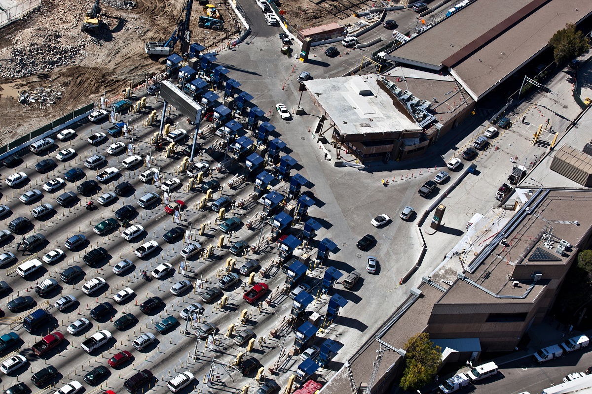 Cars line up at the CBP inspection station at San Ysidro, Calif., thought to be the busiest land port in the world. (photo by Josh Denmark)