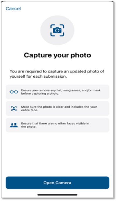 Global Entry Capture Your Photo App intro page