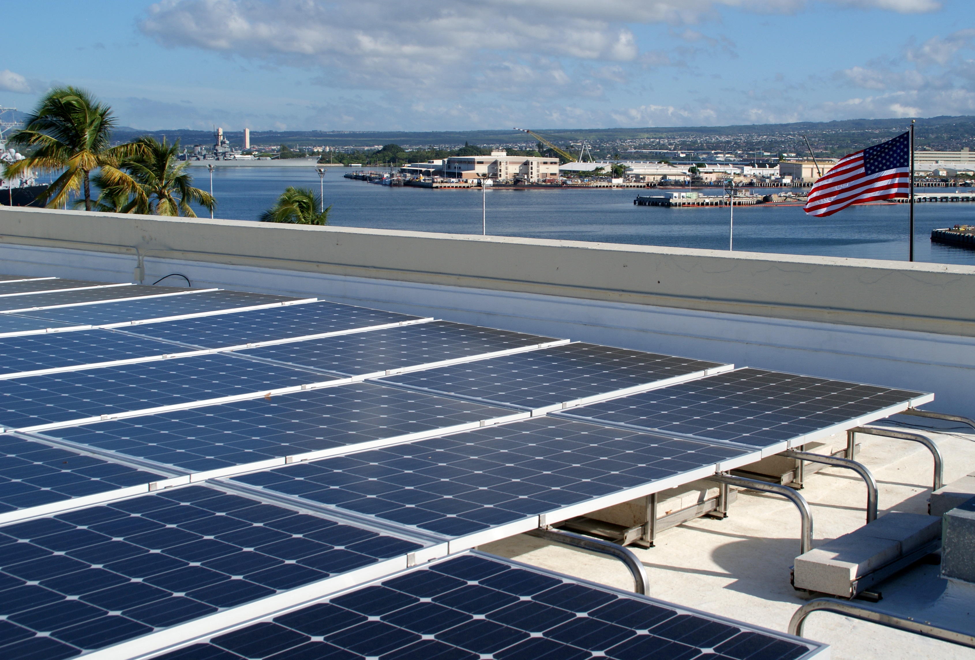 Photo of one of five solar rooftop installations at Pearl Harbor-Hickam military base in Hawaii.