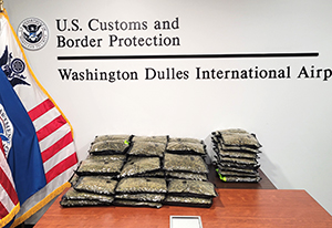 Virginia State Police troopers arrested two Las Vegas men after U.S. Customs and Border Protection officers discovered nearly 73 pounds of marijuana in the men’s baggage at Washington Dulles International Airport on February 22, 2024.