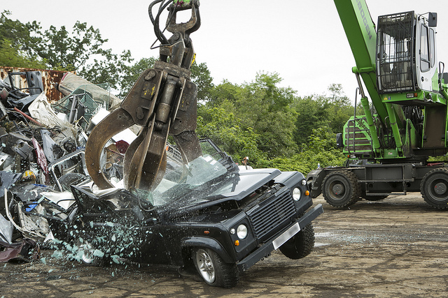 Land Rover Defender destroyed for Customs violations upon entering the United States from the United Kingdom. Photo by James Tourtellotte.