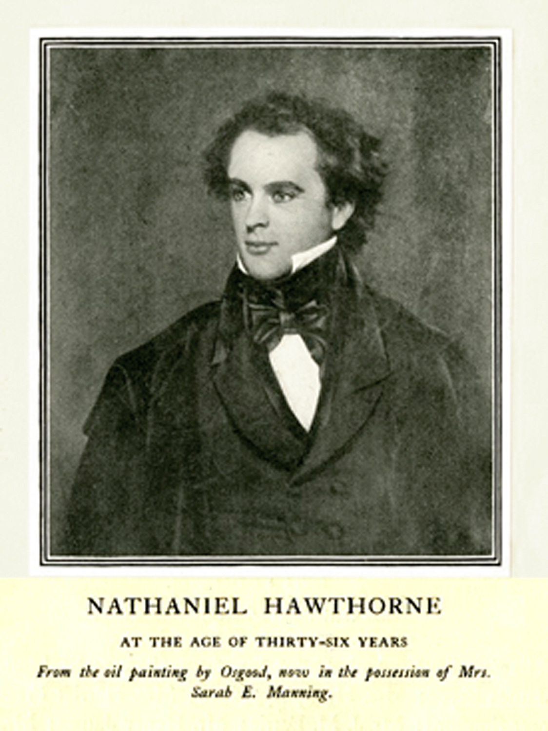 Nathaniel Hawthorne (1804-1864)1904 engraving from an oil portrait by Osgood shows Hawthorne at age 36, during the period he was employed as a customs measurer of coal and salt in the Boston Custom House from 1839 to 1841.