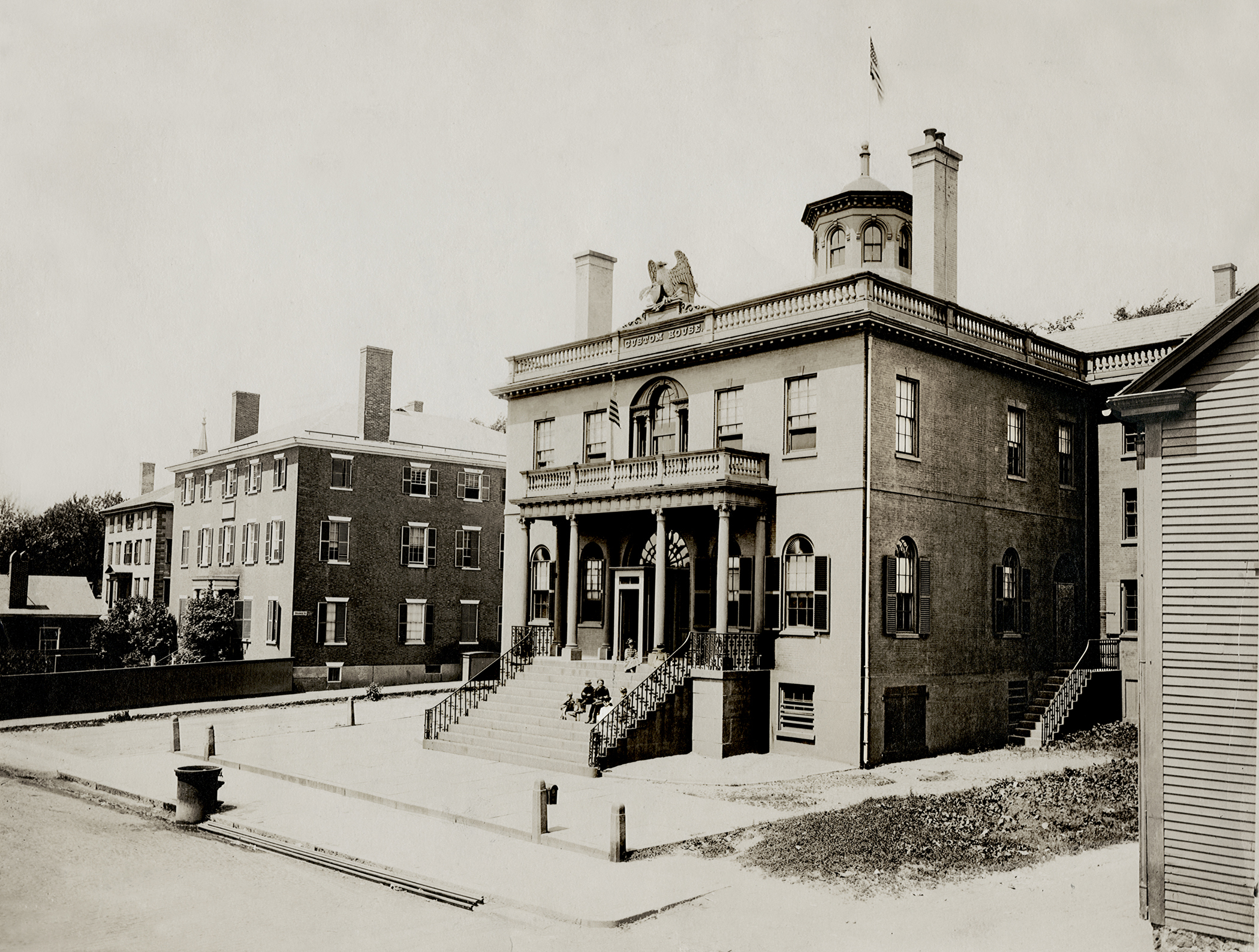The Custom House at Salem, Mass.Nathaniel Hawthorne served as customs surveyor for the Port of Salem in this customhouse from 1846-1849. The Surveyor's office was located on the first floor, to the left of the main entrance, with large windows overlooking Derby Wharf, where Hawthorne would gaze in anticipation of a ship's arrival.