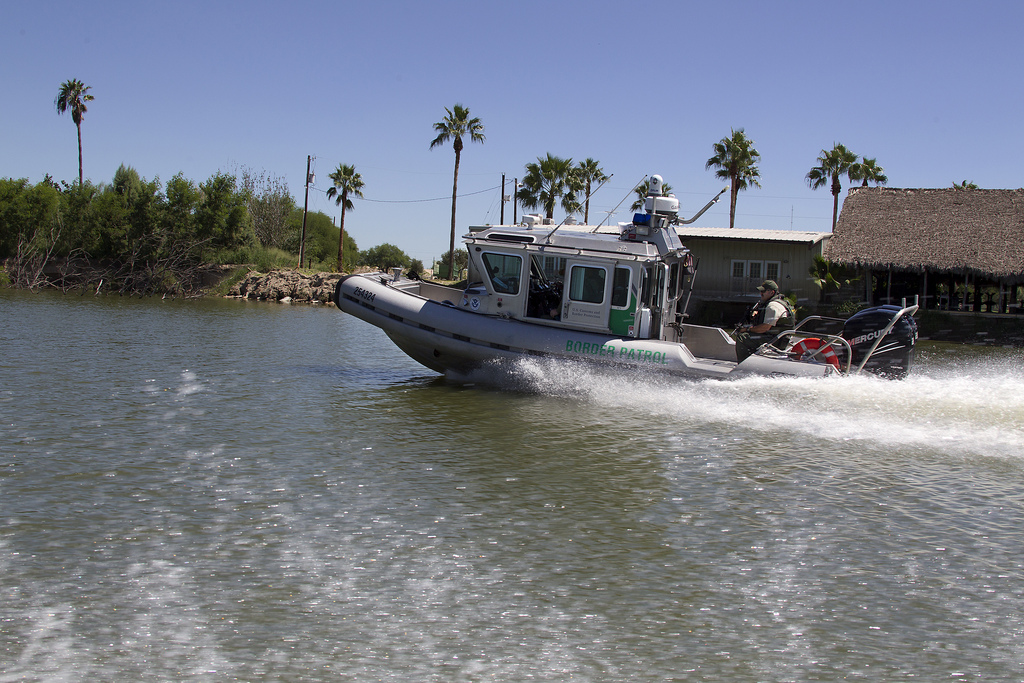 With a cabin to protect the crew from the elements, Safe Boats are used to patrol deeper parts of the Rio Grande River.