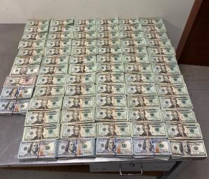 Stacks containing $387,000 in unreported currency seized by CBP officers at Hidalgo International Bridge.