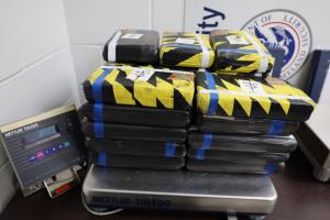 Packages containing nearly 67 pounds of cocaine seized by CBP officers at Rio Grande City Port of Entry.