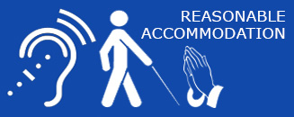 A graphic image that reads Reasonable Accommodation with three symbols representing hearing, seeing, and religion