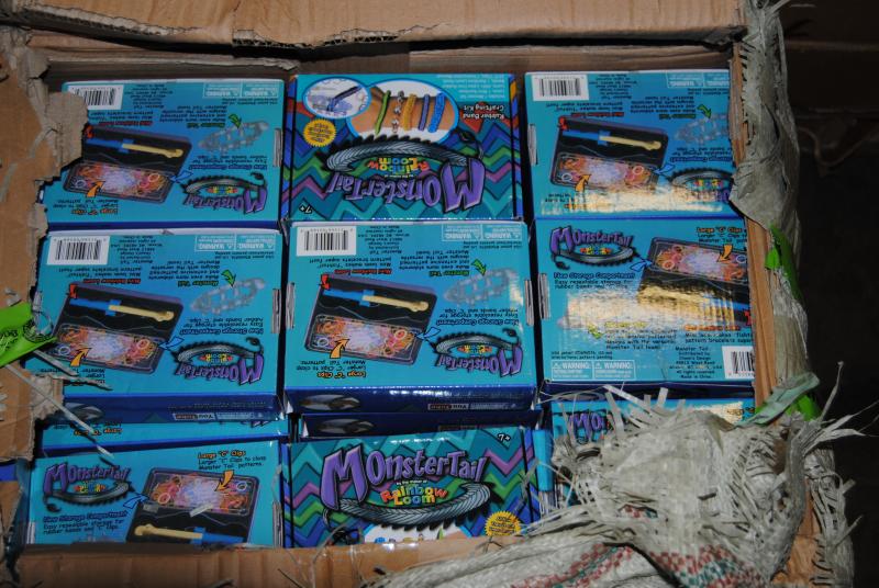 Counterfeit Rainbow Loom Monster Tail kits were seized in Dallas.