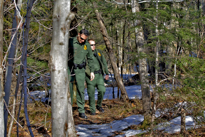 Border Patrol agents from Swanton, Vt., Border Patrol Station patrol the northern border in this file photo.