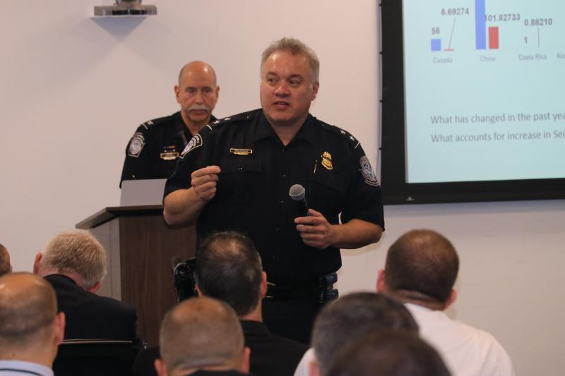 Roland Suliveras, the director of CBP’s National Targeting Center’s Cargo Division, leads a discussion at CBP’s Fentanyl and Opioid Targeting Conference. Photo by Mike Pope
