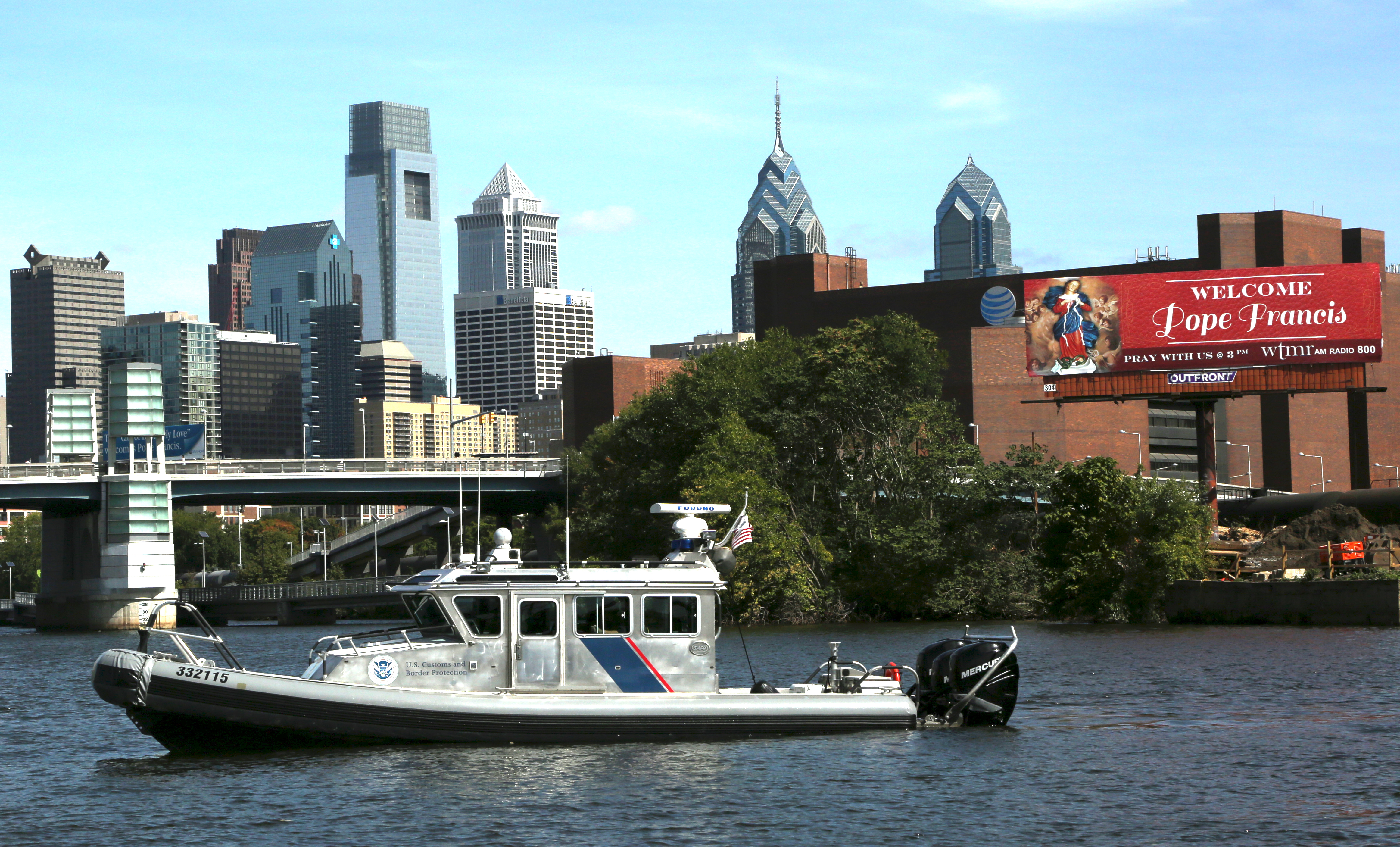 Marine Interdictions Agents patrol the Schuykill River in Philadelphia, PA.