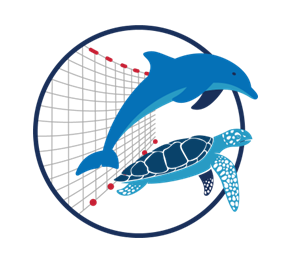 Image of a dolphin and turtle with a net to represent Illegal, Unreported, and Unregulated Fishing