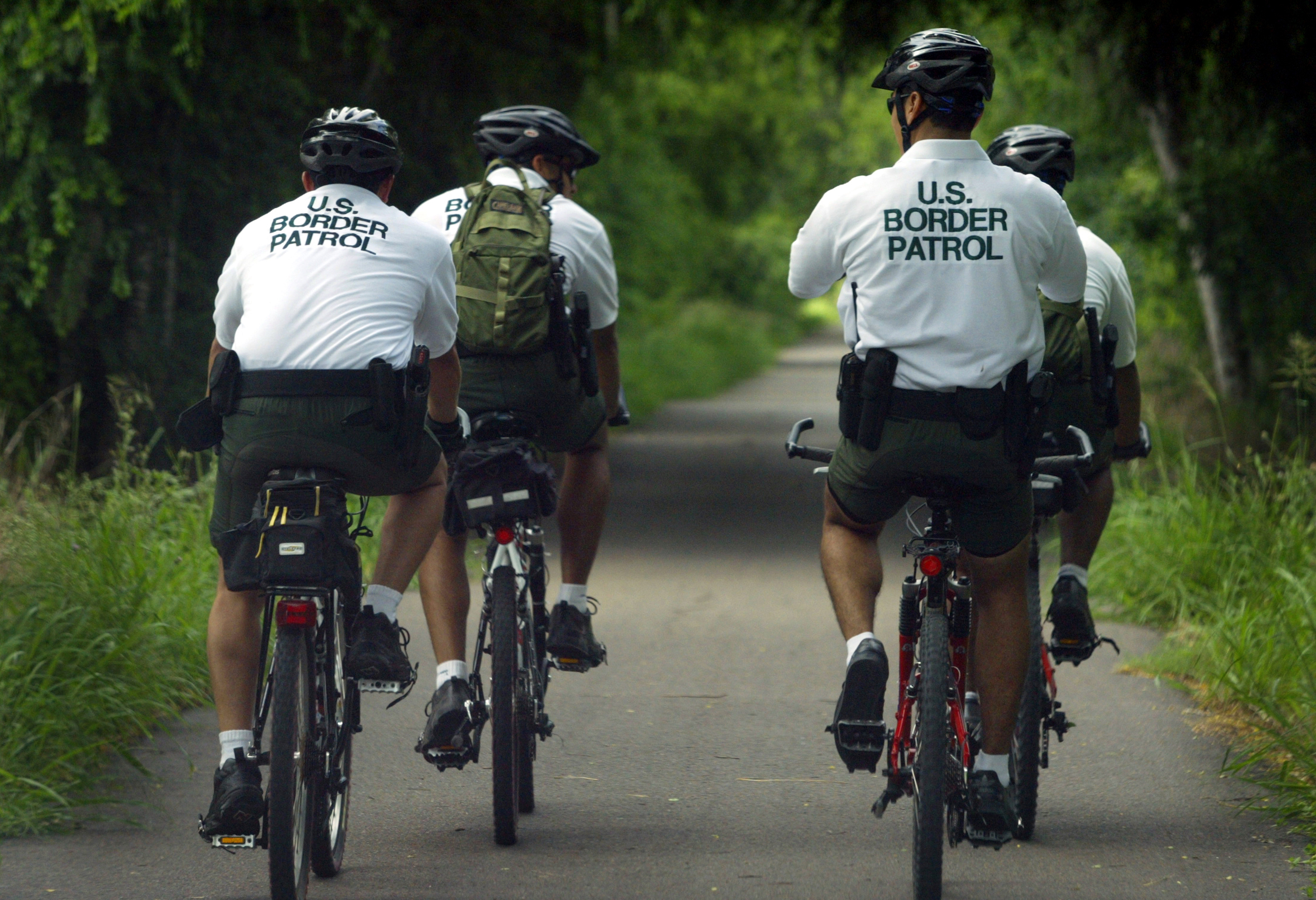 U.S. Border Patrol bicycle unit on patrol in McAllen, Texas.
