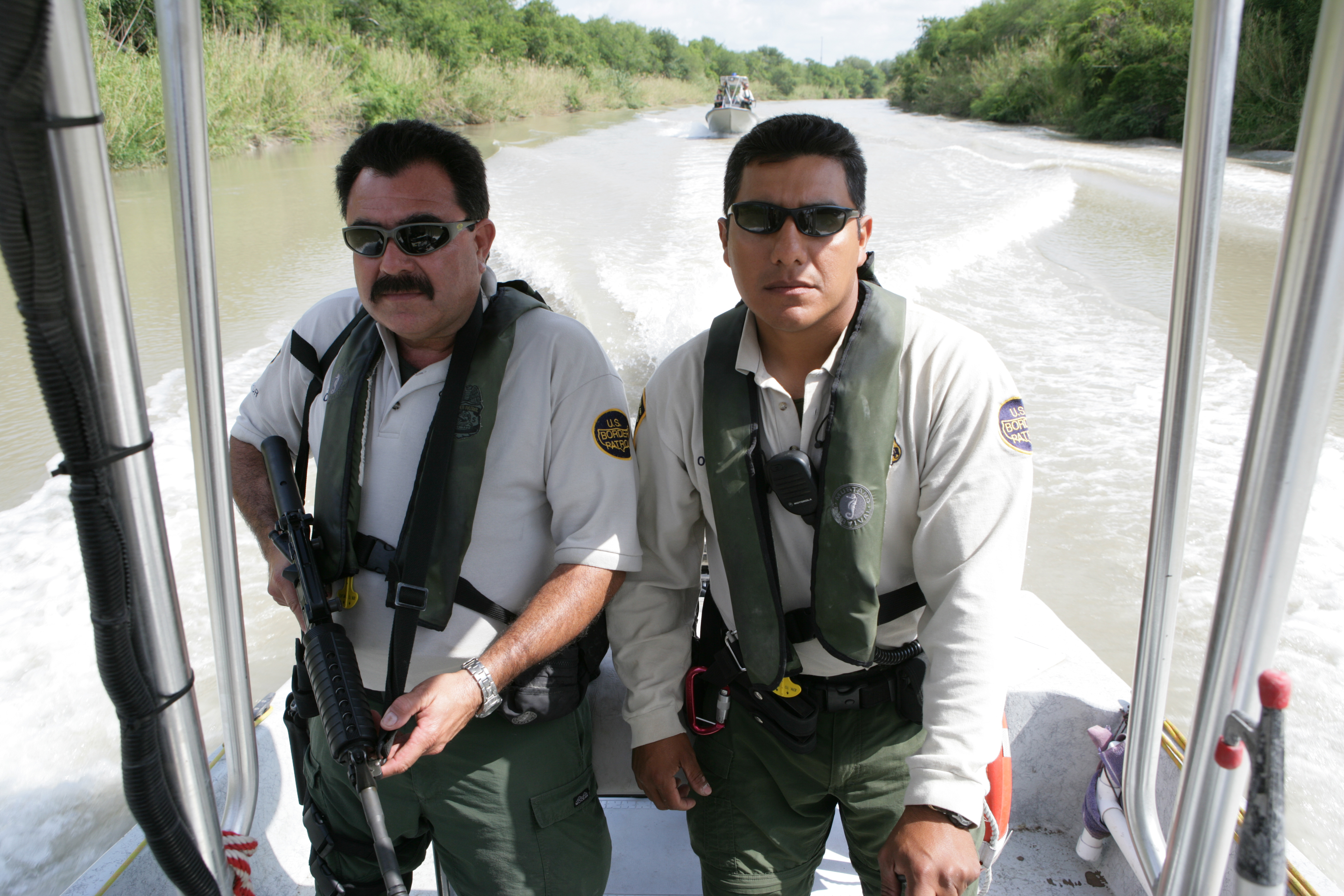 U.S. Border Patrol Marine Unit patrols the southern most portion of the Rio Grande river in Texas.