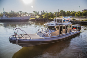 The 38 -foot Secure Around Flotation Equipped (SAFE) Boat is used by CBP Air and Marine Operations (AMO) for the pursuit and boarding (inland and offshore) of vessels transiting in locations with extreme weather conditions.