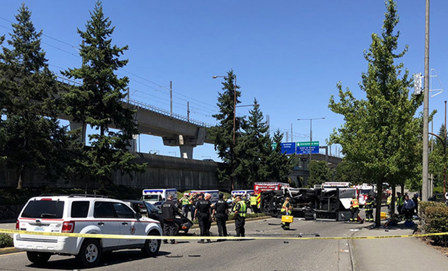 The scene of fatal crash near Seattle-Tacoma International Airport where CBP was the first to respond
