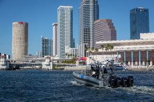 U.S. Customs and Border Protection Air and Marine Operations agents patrol the waterways leading up to Super Bowl LV. Photo by Jerry Glaser