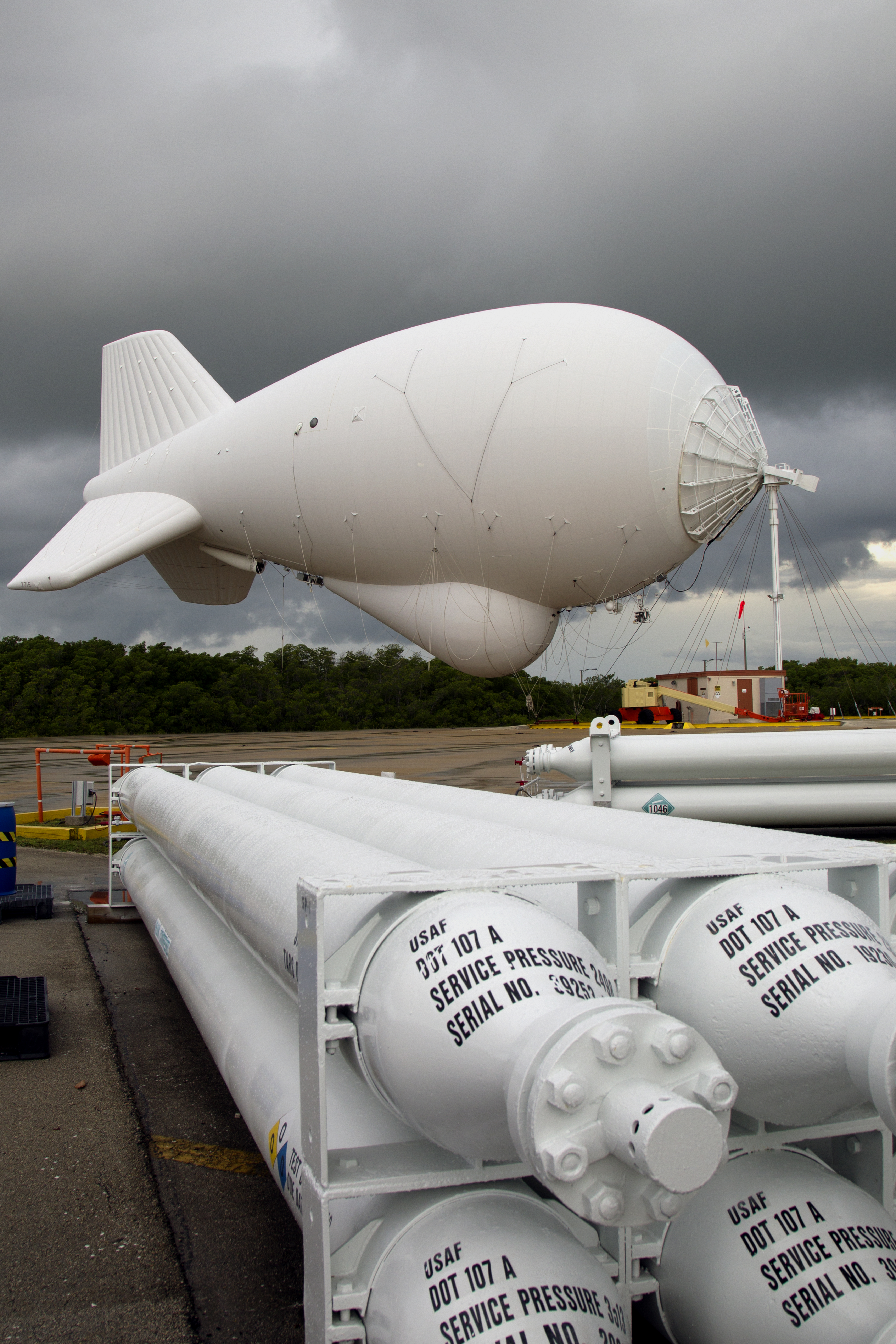 Photo of an aerostat preparing for a helium recharge at Cudjoe Key, Florida