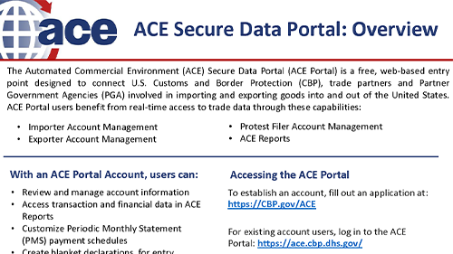 Screenshot of the ACE secure data portal flyer which depicts the benefits of ACE Portal use for account holders