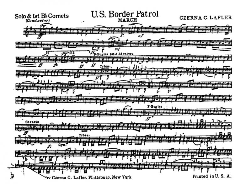 U.S. Border Patrol March. Copyright Czerna C. Lafler, 1937.