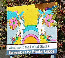 Spectrum of America featuring colorful cloud-like silhouettes is one of seven designs Max created for GSA's border mural project. San Ysidro, Calif.,  port of entry, approx. 1980.