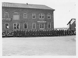 Customs Patrol officers standing at attention in front of the US Customs House in Ogdensburg, New York.
