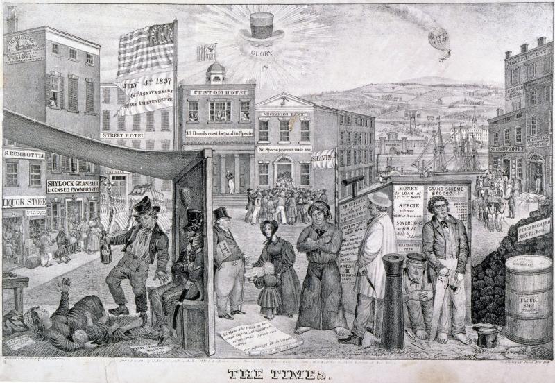 Illustration of the Custom House on Cedar Street in the Panic of 1837