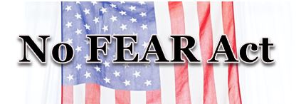 Image of American flag in the background and text:  No FEAR Act