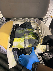 U.S. Customs and Border Protection officers discovered more than 30 pounds of cocaine concealed inside the seat and back cushions of a New Jersey man’s motorized wheelchair at BWI Airport on June 21. 2022. The cocaine had an estimated street value of about $1 million.