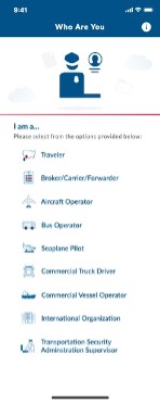 CBP One app screen listing 'Who You Are' IE traveler, bro</body></html>