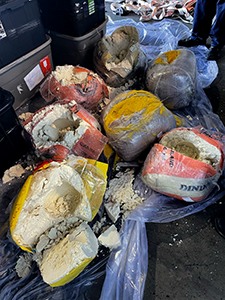 U.S. Customs and Border Protection agriculture specialists at Washington Dulles International Airport intercepted a shipment of 46 pounds of ketamine, an animal tranquilizer abused by drug users, concealed inside a food shipment from Cameroon. The ketamine has an street value of about $1.3 million.