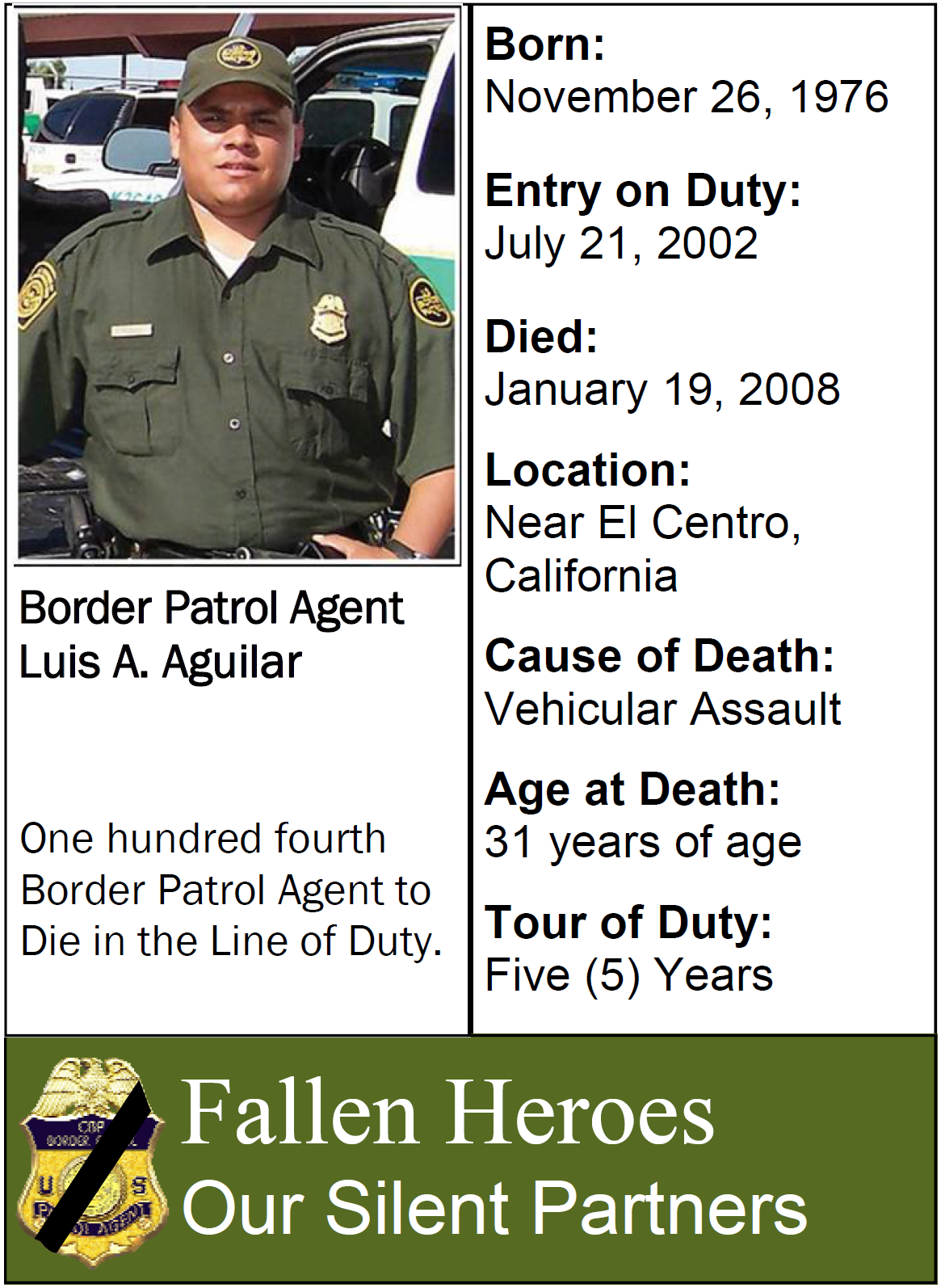 Image of Border Patrol Agent Luis Aguilar's Silent Partner card.