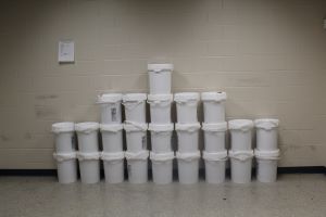 Buckets containing 913 pounds of methamphetamine seized by CBP officers at World Trade Bridge.