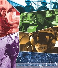 Various images of CBP employees (Officers, Agents, etc.) with text that reads: Diversity Makes Us Stronger.