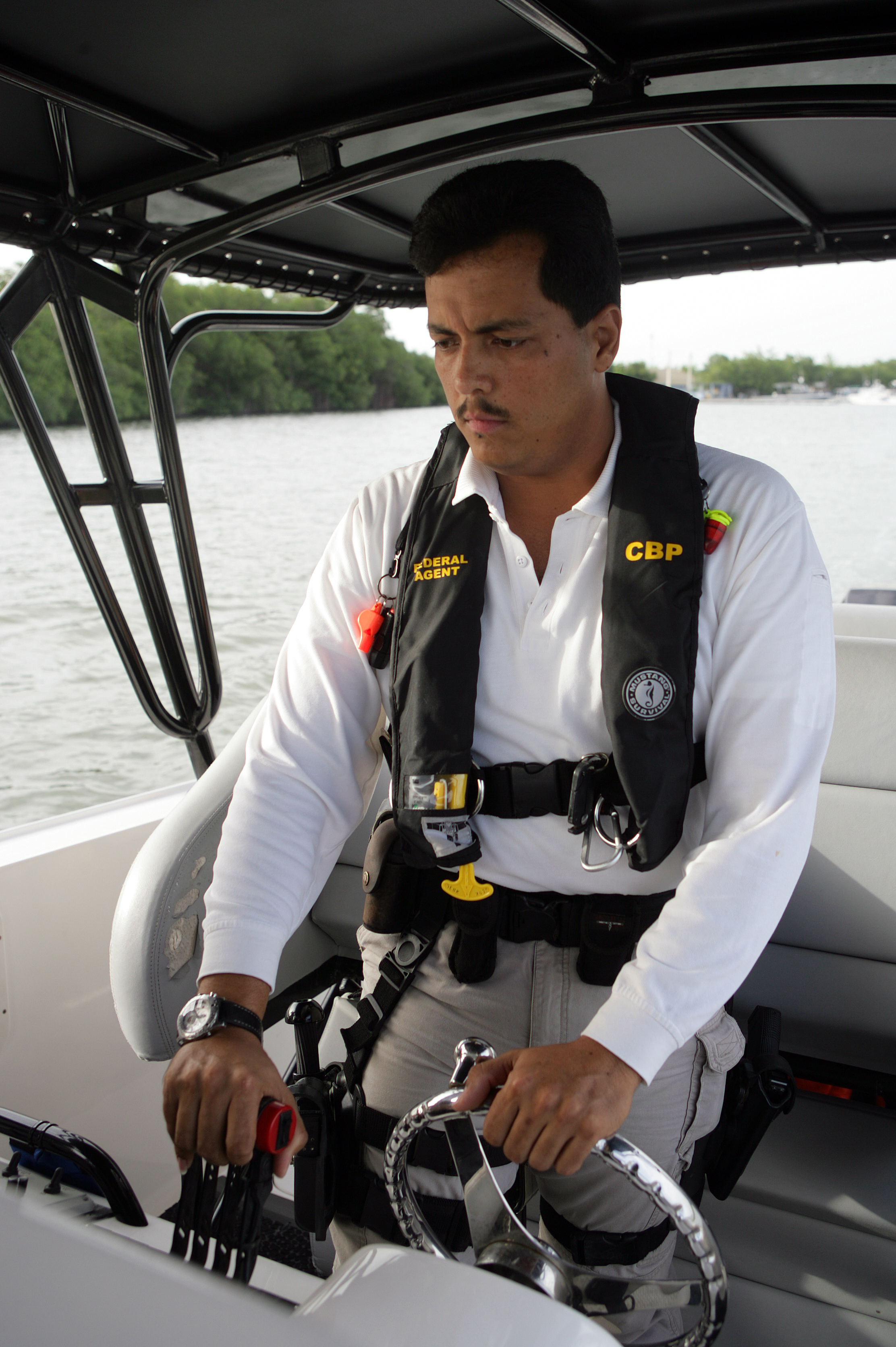 A CBP Marine officer sets off to patrol along the coast of Puerto Rico.