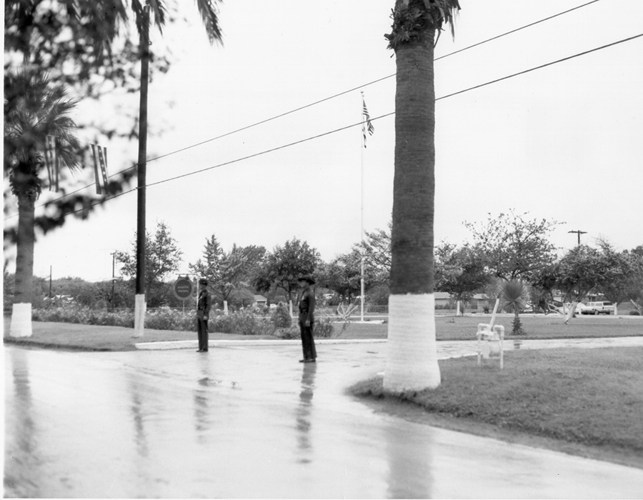 Border Patrol Officers guarding President Dwight D. Eisenhower&#039;s route of travel at Border Patrol Sector Headquarters in Del Rio Texas, Oct. 24, 1960.