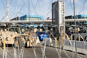U.S. Marines from Twenty Nine Palms, California, prepare equipment and barriers at the San Ysidro Port of Entry