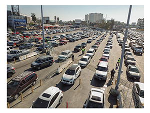 Vehicles in line at the San Ysidro port of entry