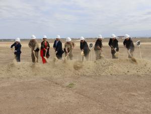 CBP Air and Marine Operations Executive Director, Operations, Jonathan Miller, together with CBP OFAM leadership and federal, local elected officials,  and stakeholders turn shovels to officially break ground on the new Laredo Air Branch facility.