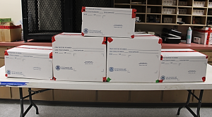 Boxes containing 151 pounds of methamphetamine seized by CBP officers at Laredo Port of Entry.