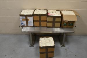 Boxes containing 159 pounds of Tramadol seized by CBP officers at World Trade Bridge.