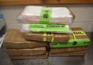 Packages containing more than 20 pounds of cocaine seized by CBP officers at Brownsville Port of Entry.