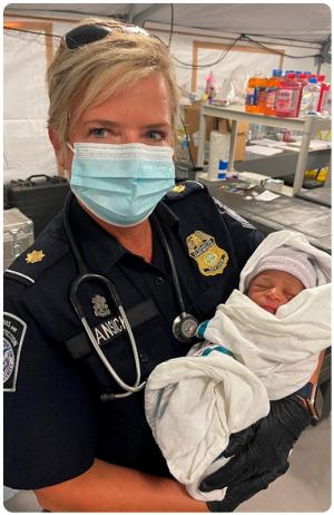 SCBPO Sharon Ansick assisted with delivery of a Haitian newborn in Del Rio, Texas, in September 2021.