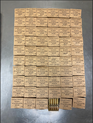Boxes containing 1,200 .308-caliber rifle rounds seized by CBP officers at Hidalgo International Bridge during an outbound examination.