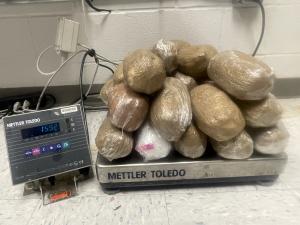 Packages containing 35 pounds of methamphetamine seized by CBP officers at Eagle Pass Port of Entry.