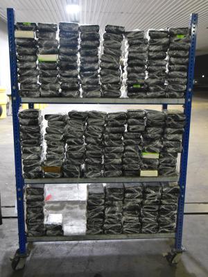 Packages containing 545 pounds of cocaine seized by CBP officers at World Trade Bridge.