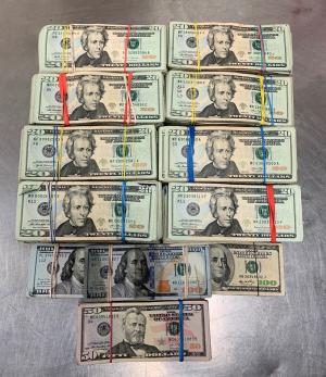 Stacks containing $96,800 in unreported currency seized by CBP officers at Hidalgo International Bridge.